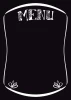 Chalkboard menu 004 - Black rectangle with white MENU text at the top and decorative elements.
