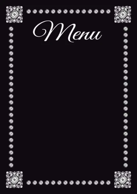 Chalkboard menu sign 007 - Black background with white decorative borders and "Menu" text at the top.