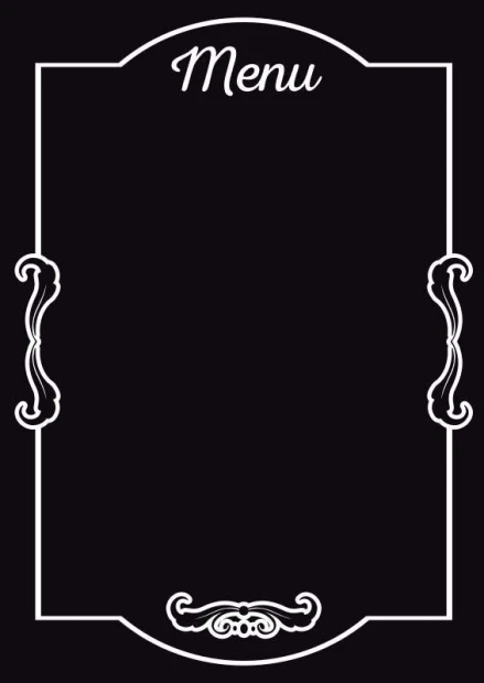 Chalkboard menu sign 013 - Graphic design. Black background with white "Menu" text and decorative borders.