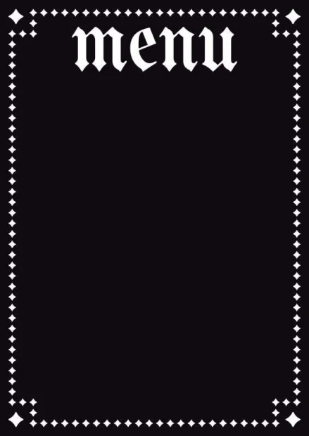 Chalkboard menu sign 019 - Black rectangle with white menu text at the top and decorative design.
