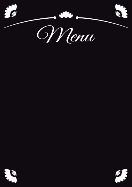 Chalkboard menu sign 022 - Black background with white "Menu" text and subtle ornaments.