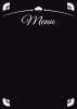 Chalkboard menu sign 022 - Black background with white "Menu" text and subtle ornaments.