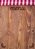 Chalkboard menu sign 028 - Features a wooden design with menu text and red-and-white accents.