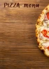 Chalkboard with pizza menu print 029 - Graphic design featuring pizza with toppings on a wooden background.