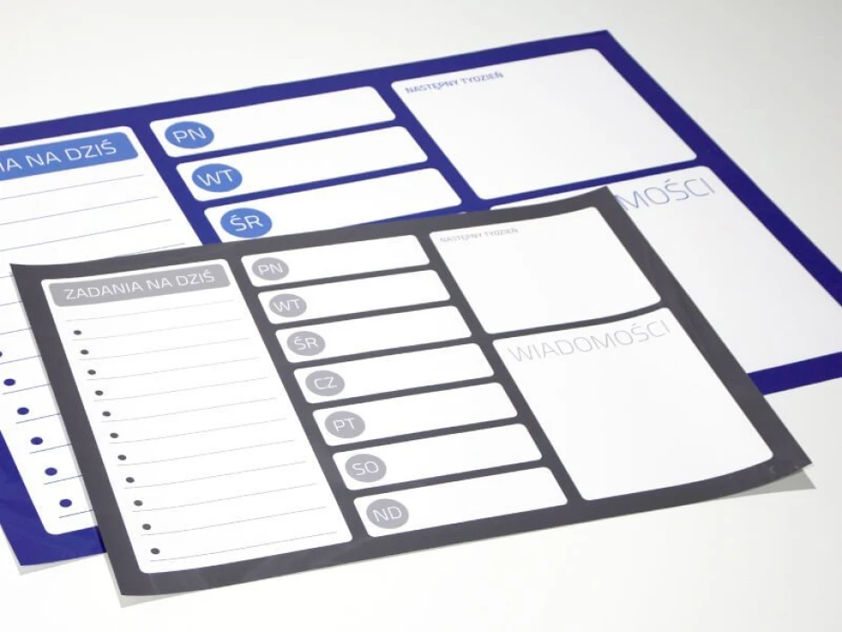 Magnetic dry-erase planner board 242 - Graphic design with rectangular sections for the days of the week.