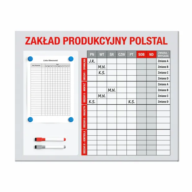 Magnetic dry-erase board with custom design - Graphic pattern. Green background with tables and icons.