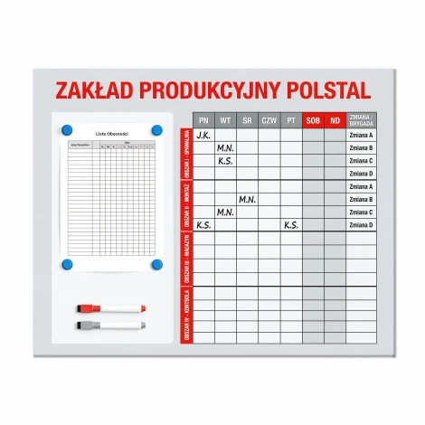 Magnetic dry-erase board with custom design - Graphic pattern. Green background with tables and icons.