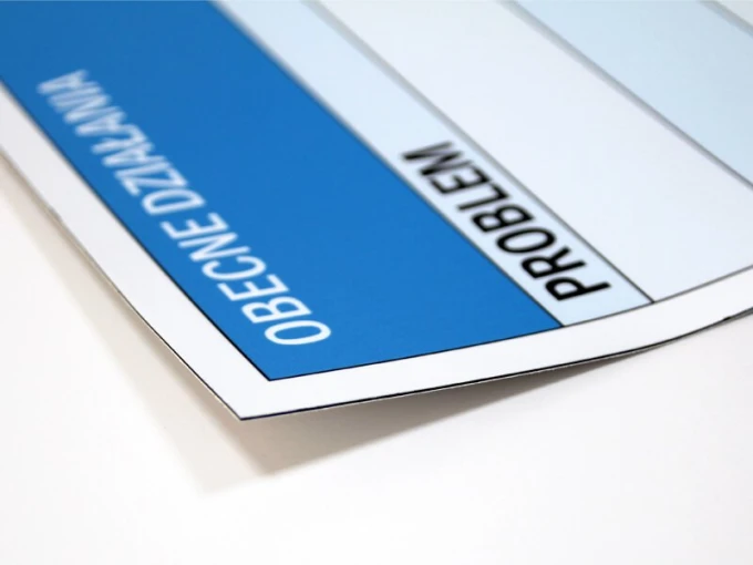 Magnetic dry-erase board lean 071 actions - Graphic design. Simple composition with blue and white colors.
