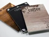 Chalkboard with coffee print 034 - Features graphic design with text on a wood and coffee bean background.