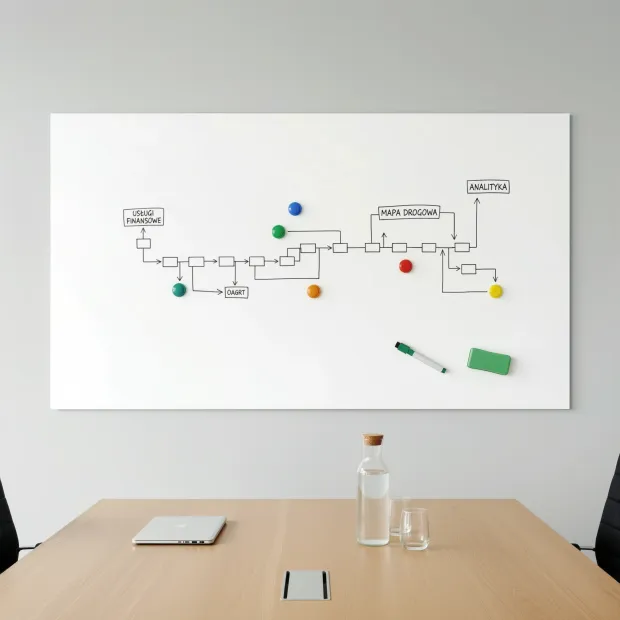 Custom magnetic whiteboard, perfect for modern offices, helps with organization and planning.