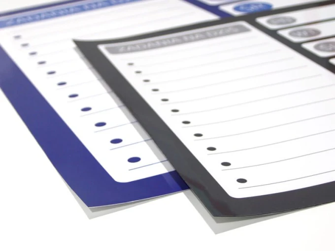 Dry-erase planner board 242 - Graphic design. Two rectangular sheets with lines and circular elements.