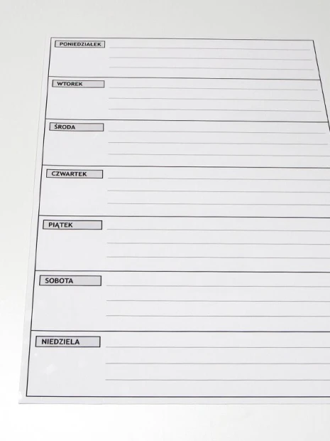 Weekly planner dry-erase board 017 - Graphic design with a simple layout, horizontal lines, and days of the week.