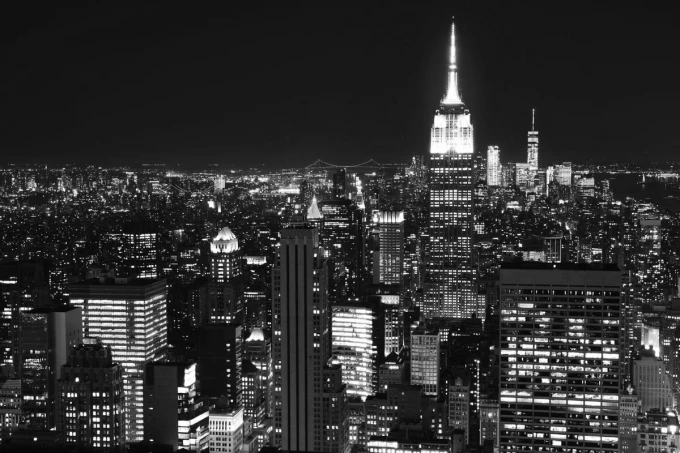 Wall mural of New York City skyline at night FP 3182 - Graphic design featuring tall buildings and illuminated skyscrapers.