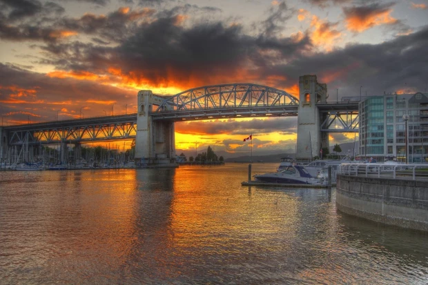 Steel bridge wallpaper against a colorful sky FP 3240 - Graphic design featuring a steel structure bridge.