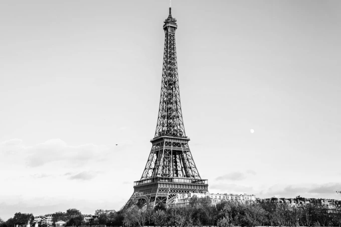 Eiffel Tower wall mural against a pastel sky, FP 3247 - Graphic design with the Eiffel Tower at the center.