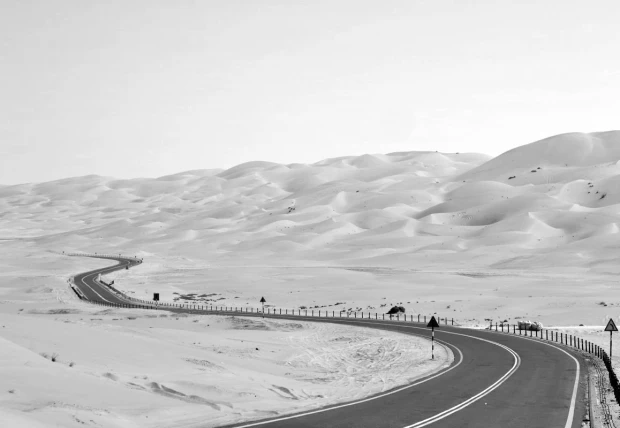 Desert road wall mural FP 3422 - Graphic design featuring a winding road through sandy dunes.
