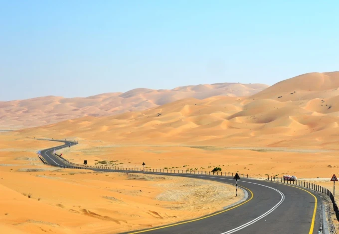 Desert road wallpaper FP 3422 - Graphic design featuring a winding road against sandy dunes.