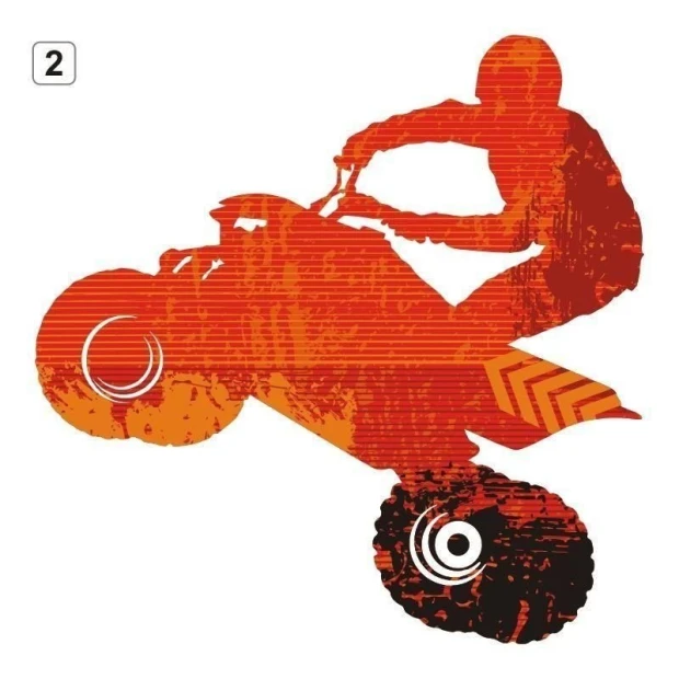 Multicolored quad sticker 1301 with a dynamic design, perfect for a young car enthusiast\'s room.