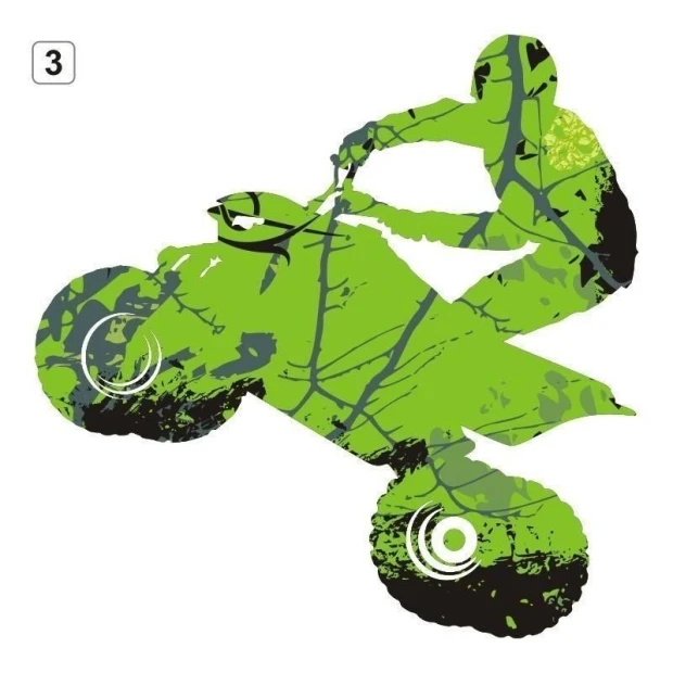 Multicolored quad sticker 1301 will brighten up a young automotive enthusiast\'s room, adding a dynamic touch.