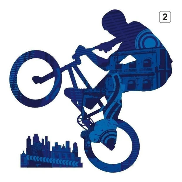 Multicolored bike sticker adds energy to a modern youth room, filling the space with vibrant style.