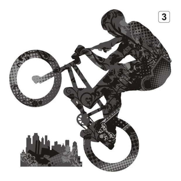 Multicolored bike sticker perfectly enlivens a modern youth room, adding energy and style.