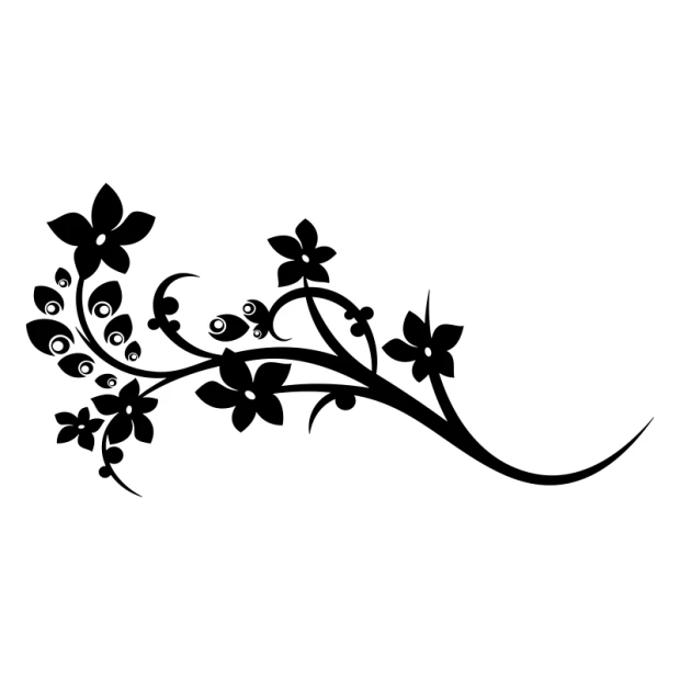 Elegant Chinese sticker in the shape of a black, stylized branch with flowers, perfect for modern decor.