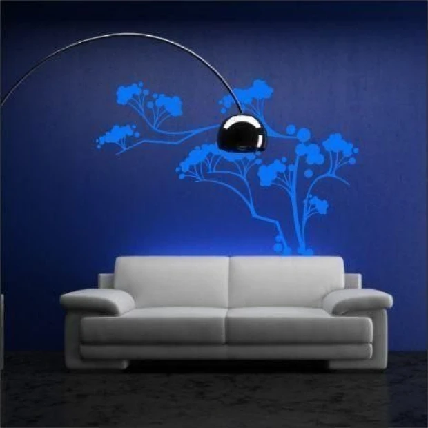 Japanese sticker 24 in a modern living room, adding freshness with blue plant motifs.
