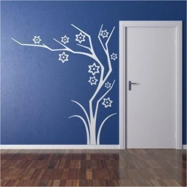 Japanese minimalist sticker 68, perfectly complementing a blue wall in a modern setting.