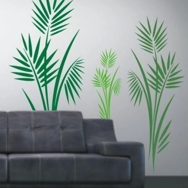 Stylish Japanese sticker 58 in shades of green, perfectly complementing a modern gray living room.