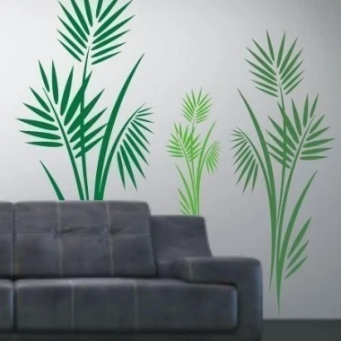 Stylish Japanese sticker 58 in shades of green, perfectly complementing a modern gray living room.