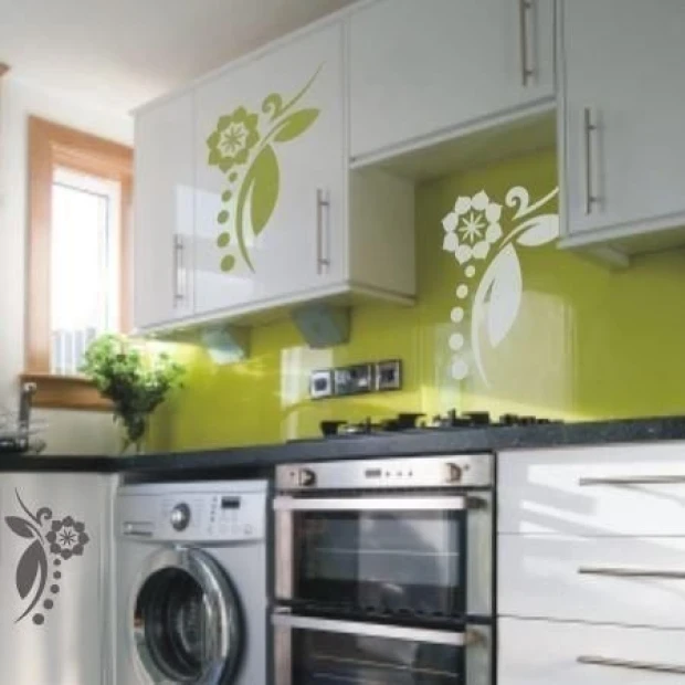 Flower sticker 007 in a modern kitchen, adding freshness and style with delicate green motifs.