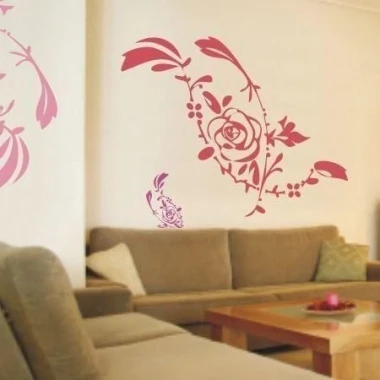 Stylish floral sticker 043 in shades of pink, perfectly brightens a modern living room, adding a touch of lightness.