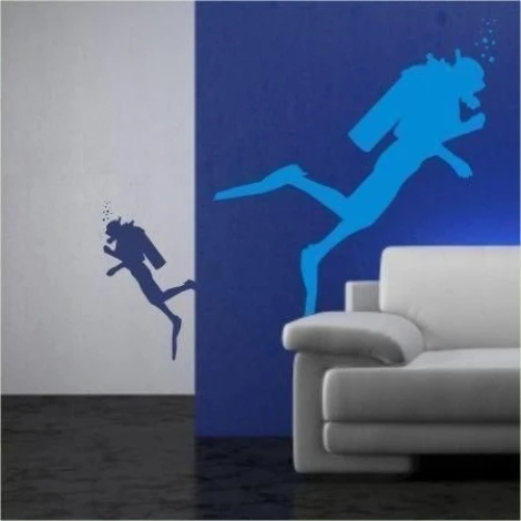 Diver sticker 01 in a modern living room, brightening the space with vibrant shades of blue.