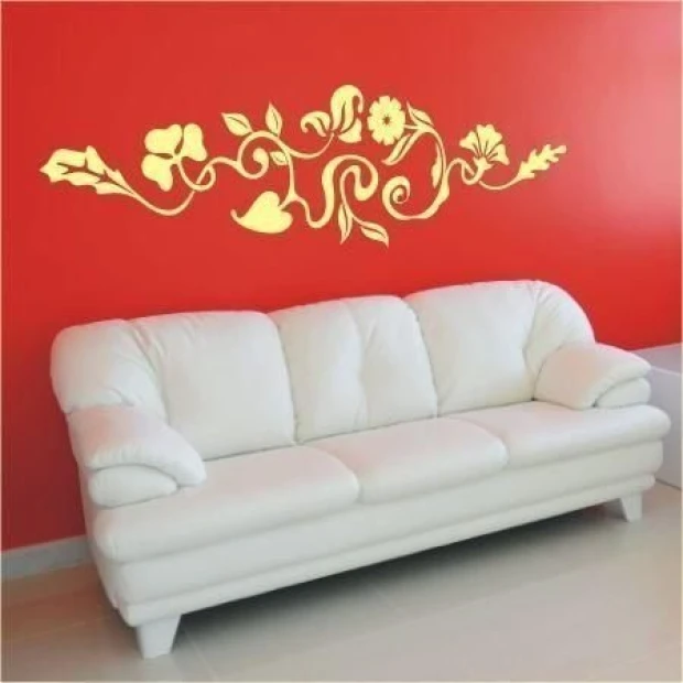 Creeper sticker 005 adds natural charm to a red wall in a modern living room, perfectly complementing the decor.