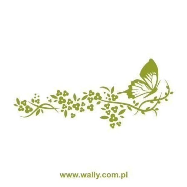 Flower and butterfly sticker 0900 in a fresh green shade, perfect for spring decor in a modern setting.