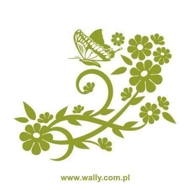 Flower and butterfly sticker in fresh green, perfect for boho-style decor in a cozy room.
