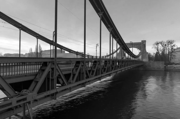 Grunwaldzki Bridge Wall Mural FP 4227 - Graphic design of a black and white bridge with a reflection in water.
