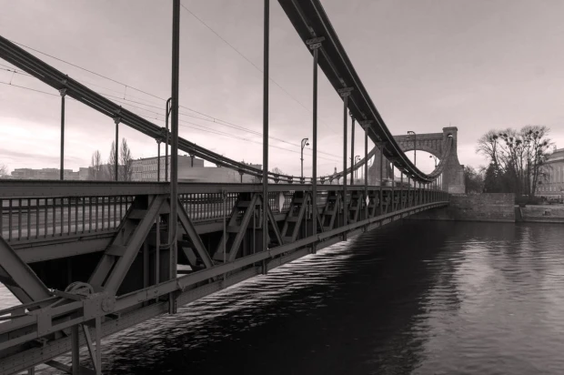 Grunwaldzki Bridge wallpaper FP 4227 - Graphic design featuring a monochrome bridge with water and trees in the background.