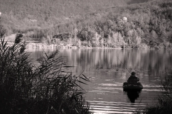 Wall mural of a fisherman on an autumn lake FP 4517 - Living room decor featuring a fisherman scene.
