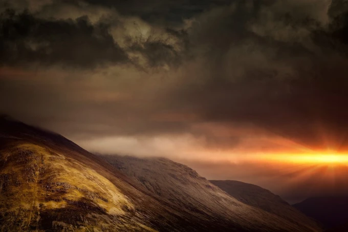 Sunset wall mural FP 4608 - Graphic design featuring hills and sunset shades.
