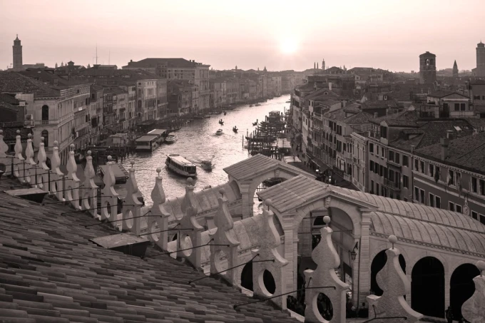 Wall mural of a sunset in Venice FP 4663 - Living room decor with gray and brown tones.