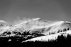 Winter landscape wallpaper FP 4879 - Graphic design. White mountains with dark trees in the valley.