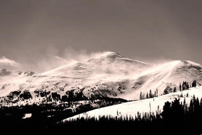 Winter landscape wallpaper FP 4879 - Graphic design featuring snowy peaks and trees.