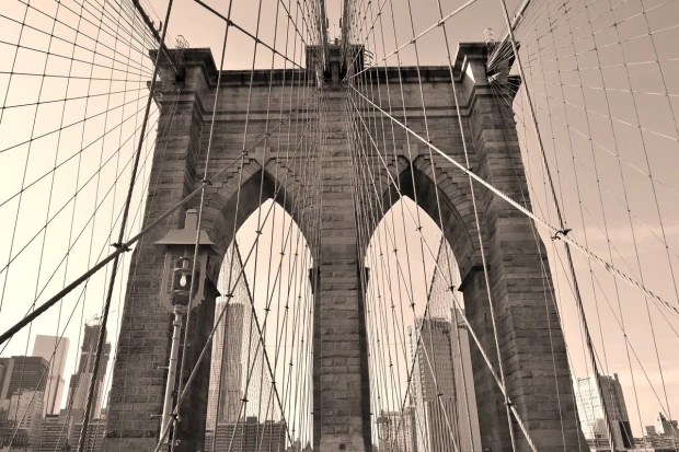 Brooklyn Bridge wall mural FP 4919 - Graphic design featuring stone arches and cable lines.