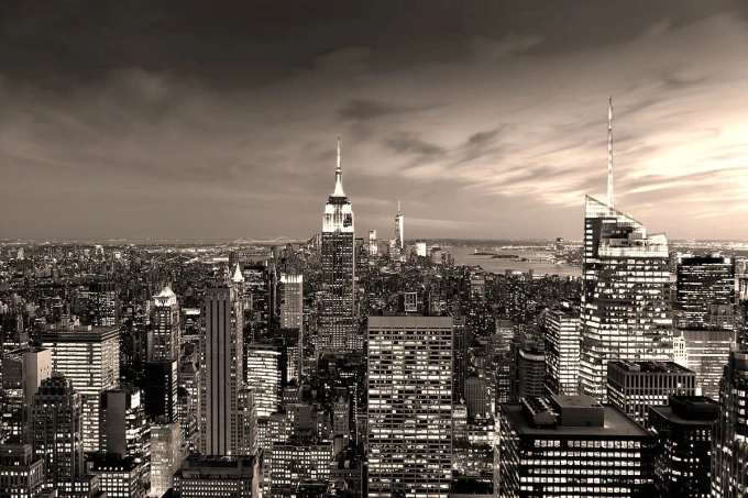 Wall mural of an extraordinary sky over New York FP 4917 - Graphic pattern. City view in black and white shades.