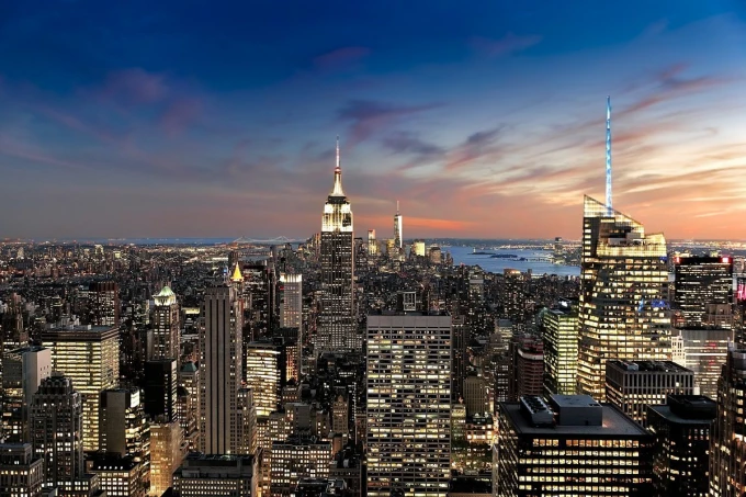 Wall mural of the stunning sky over New York FP 4917 - Graphic design showcasing the city skyline with skyscrapers.