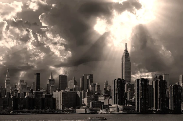 Wall mural of sun rays over a city skyline FP 4931 - Graphic design featuring an urban landscape.