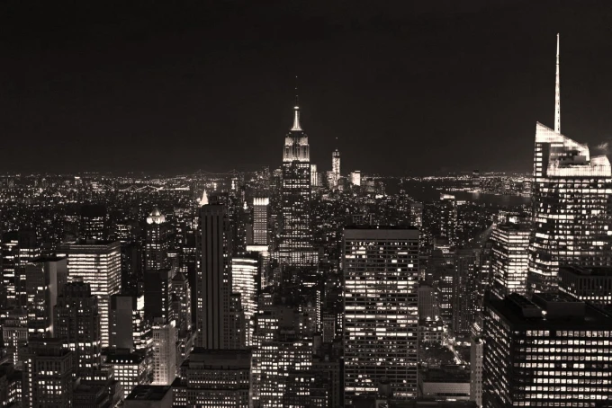City skyline night wallpaper FP 4946 - Graphic design featuring skyscrapers and lights in a nighttime cityscape.