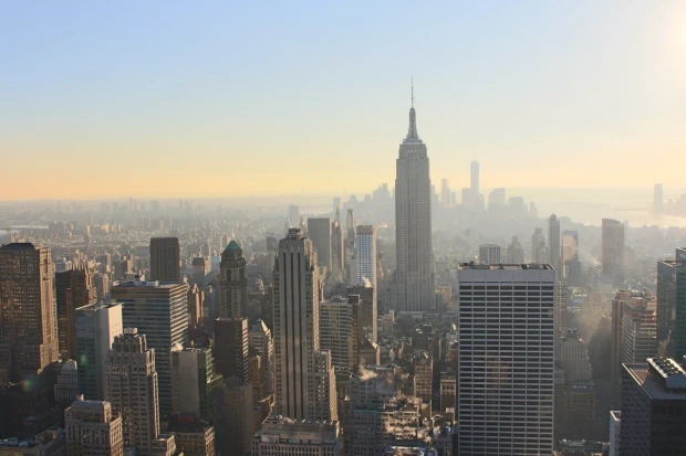 Wall mural of morning fog over New York FP 4952 - Graphic design featuring the city with skyscrapers in mist.