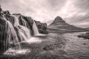 Waterfall cascade wall mural FP 5098 - Graphic design. Water flows over rocks with mountains in the background.